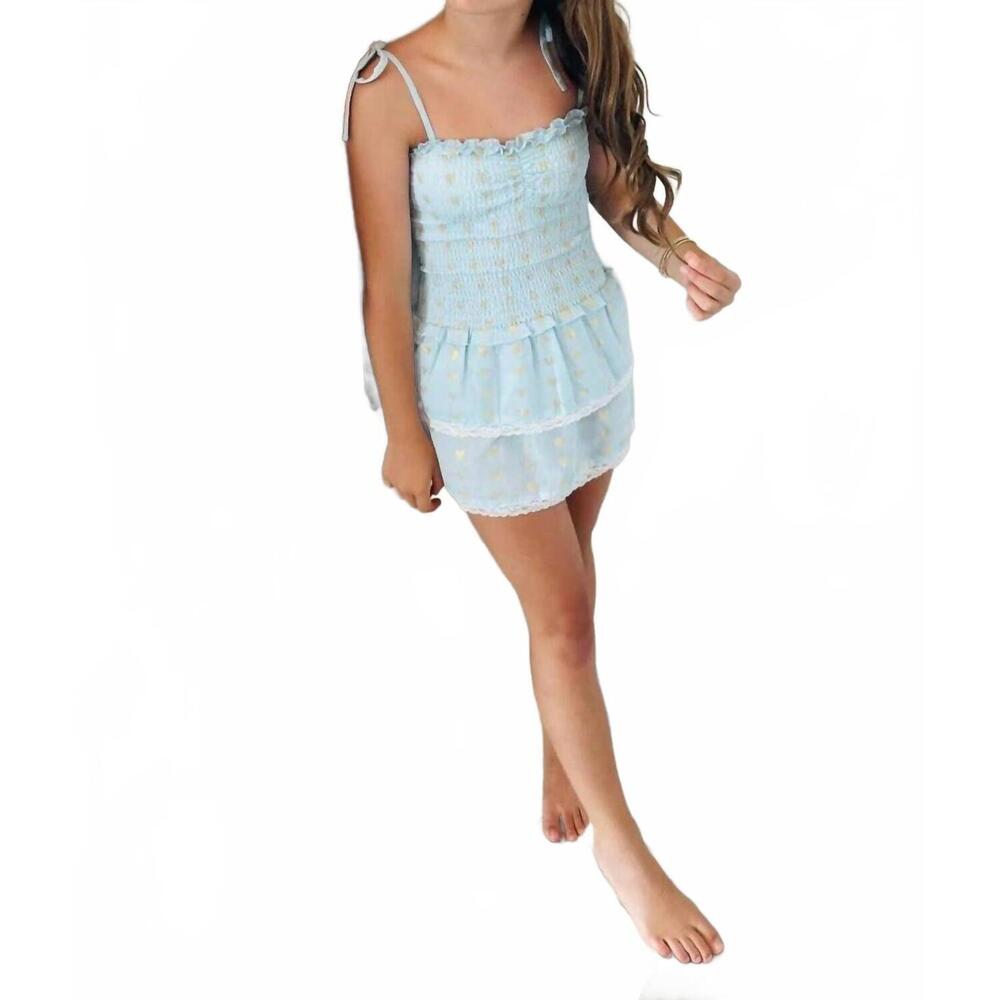 NEW THEME girls lola heart smocked ruffle dress in pastel blue